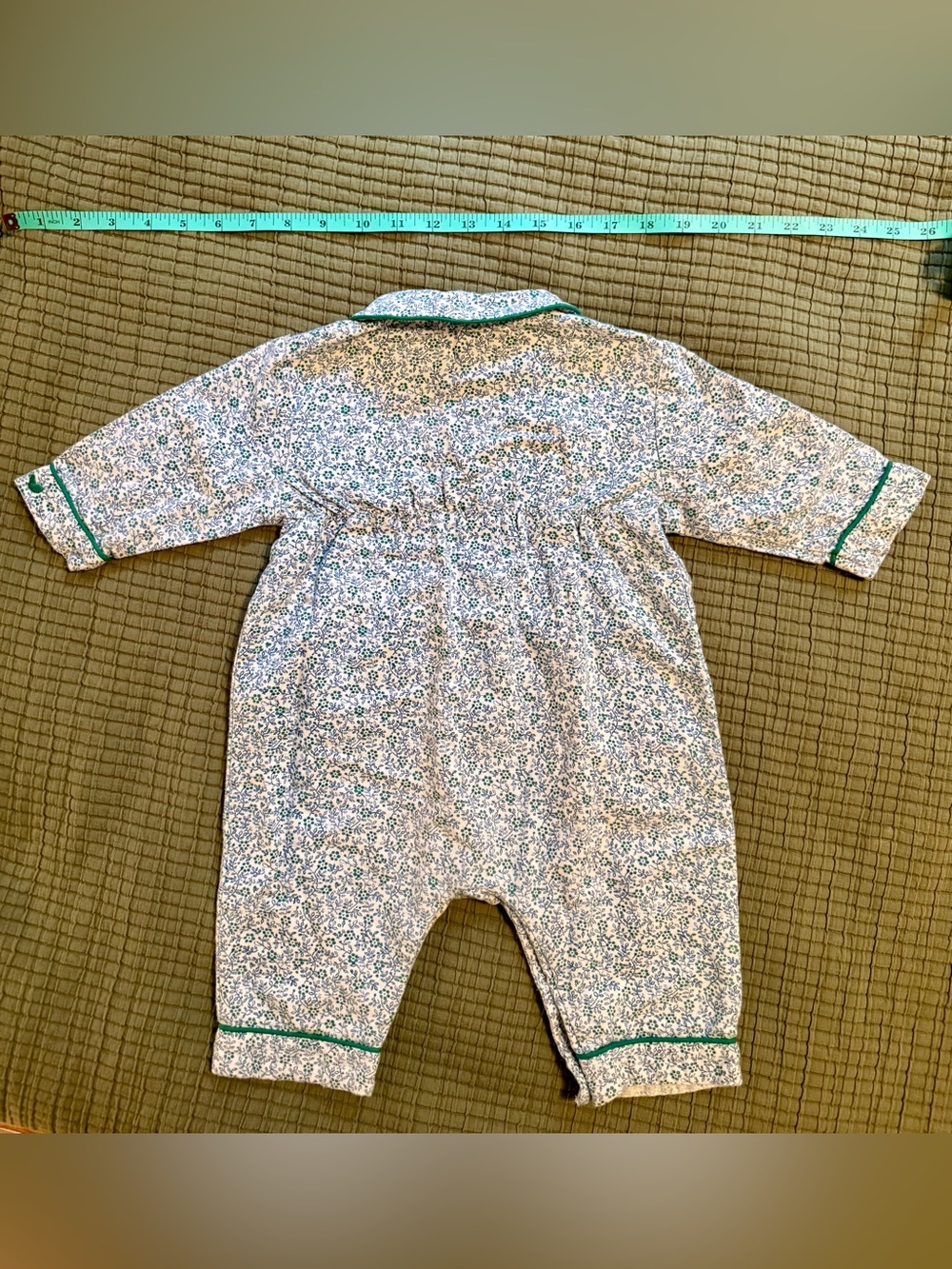 Petite Plume 12/18 mo Classic Romper in blue green paisley - Picture 3 of 5